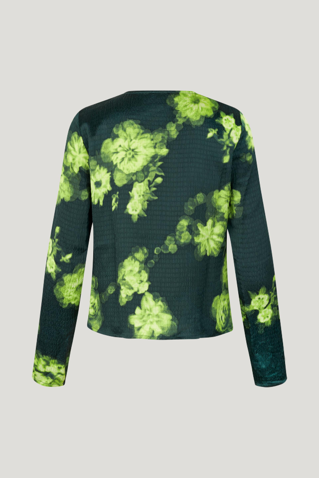 Maia Blouse Green Margot Flower This soft top features an asymmetrical neckline and button closures with extra buttons running up the neck - back image
