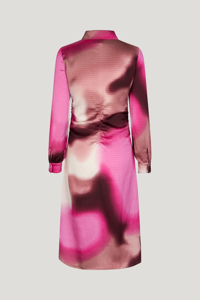 Abira Dress Pink Fade This midi-length shirt dress features button closures in the front, buttoned cuffs, and ruching at the sides for a flattering drape - back image
