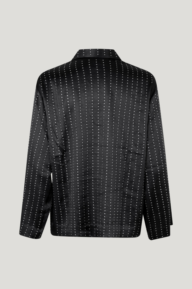 Mariko Shirt Black Crystal This soft, collared shirt features buttons closures in the front and crystal detailing throughout - back image