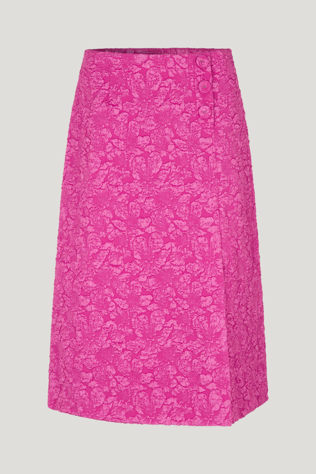 Sayona Skirt Rose Violet This midi-length, A-line jacquard skirt feature a zip closure at the side, button details at the side waist, and a deep slit at the front side - front image
