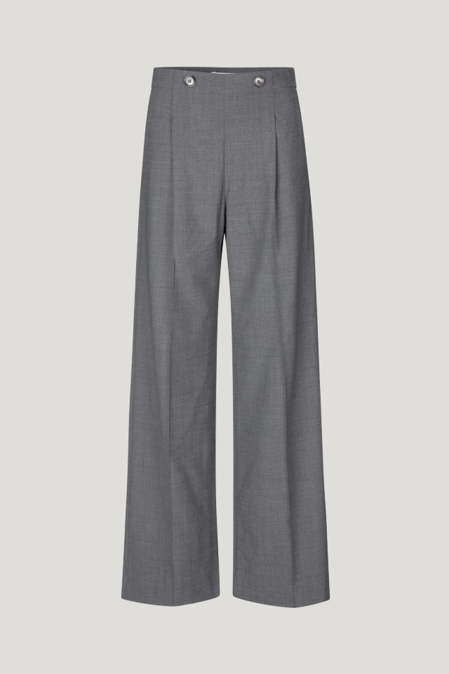Natalie Trousers Cool Gray These high-rise, wide-leg trousers feature a zip closure at the side and pleats down the front - front image