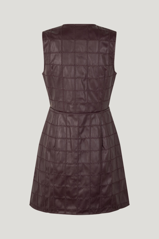 Anavi Dress Darkest Burgundy This faux leather, A-line minidress features snap button closures in the front, patch pockets, and a full lining - back image