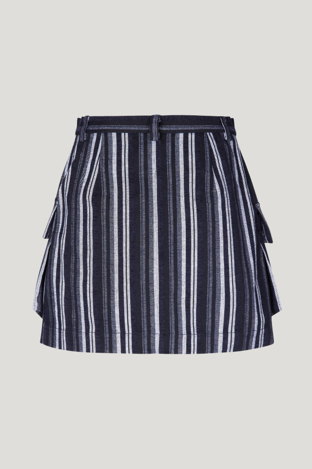 Sheza Skirt Inkling Blue Stripe This fitted miniskirt features a buttoned fly, patch pockets at the front, and a full lining - back image