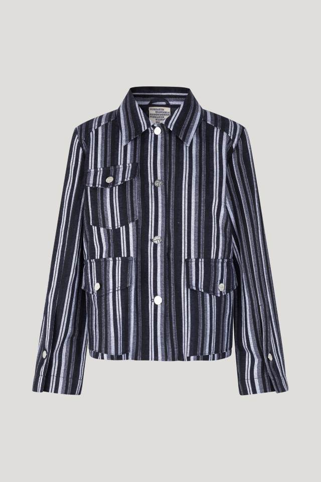 Berniece Jacket Inkling Blue Stripe This shirt-style jacket features large button closures, patch pockets at the front, and buttons at the wrists - front image