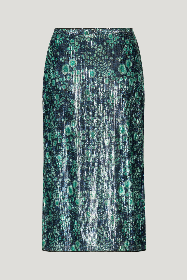 Jolette Skirt Green Sequince Flower This midi-length, sequined skirt has an elasticated waistband and a full lining - back image