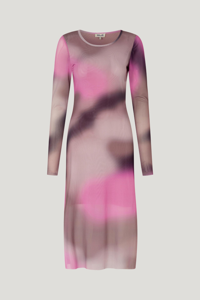 Jolanda Dress Pink Fade This soft, stretchy midi-length dress features a scoop neck, long sleeves, and slits at the sides - front image