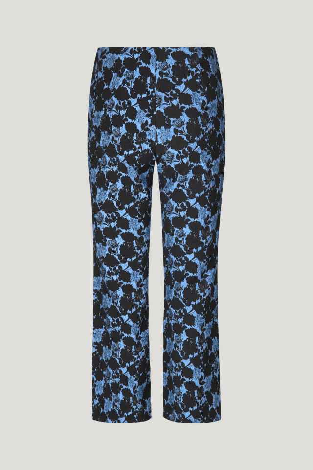 Nenne Trousers Blue Flower Jacquard These mid-rise trousers feature a zip closure at the side and slight stretch to the material - back image