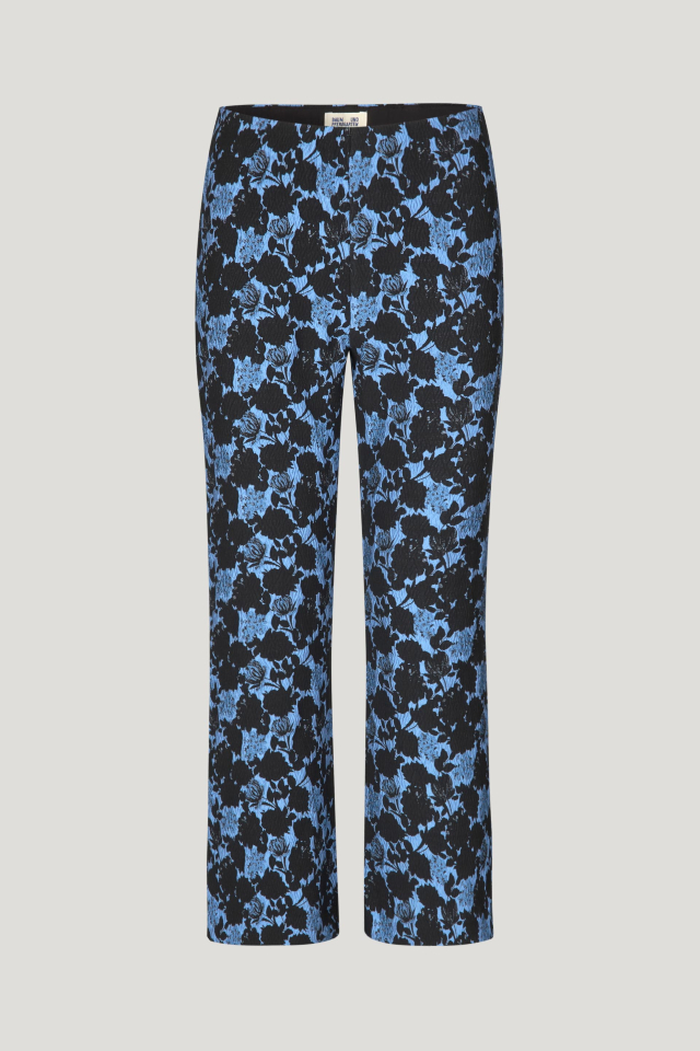 Nenne Trousers Blue Flower Jacquard These mid-rise trousers feature a zip closure at the side and slight stretch to the material - front image