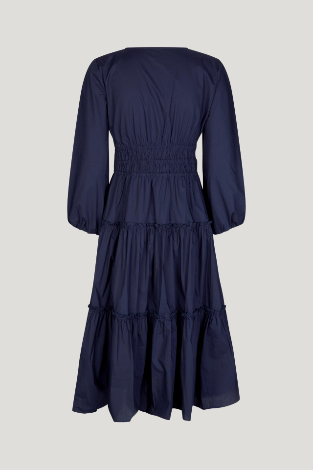 Amela Dress Inkling Blue This midi-length dress features a V-neckand elasticated smocking at the waist for a comfortable fit - back image