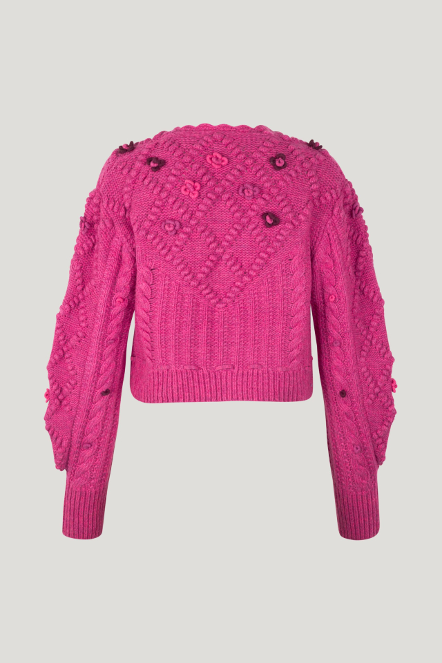 Cava Cardigan Rose Violet This thick knit, cropped cardigan features large button closures, a tie belt at the hem, and a scalloped neckline - back image