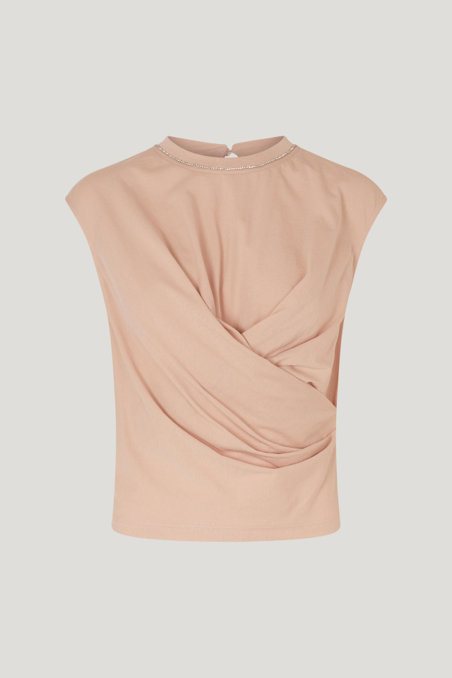 Jasrah Top Rose Dust This sleeveless, cropped top features aflattering drape - front image