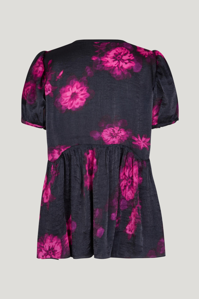 Mava Blouse Pink Margot Flower This short sleeve top features a button closure with keyhole opening at the back and a peplum-style hem for a flared look - back image