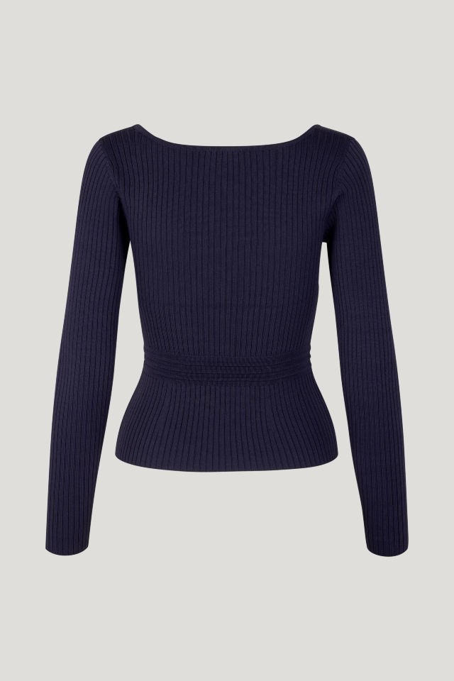 Cambria Sweater Inkling Blue This ultra stretchy knit top features a wide scoop neck, as well as ribbing at the sleeves and body - back image