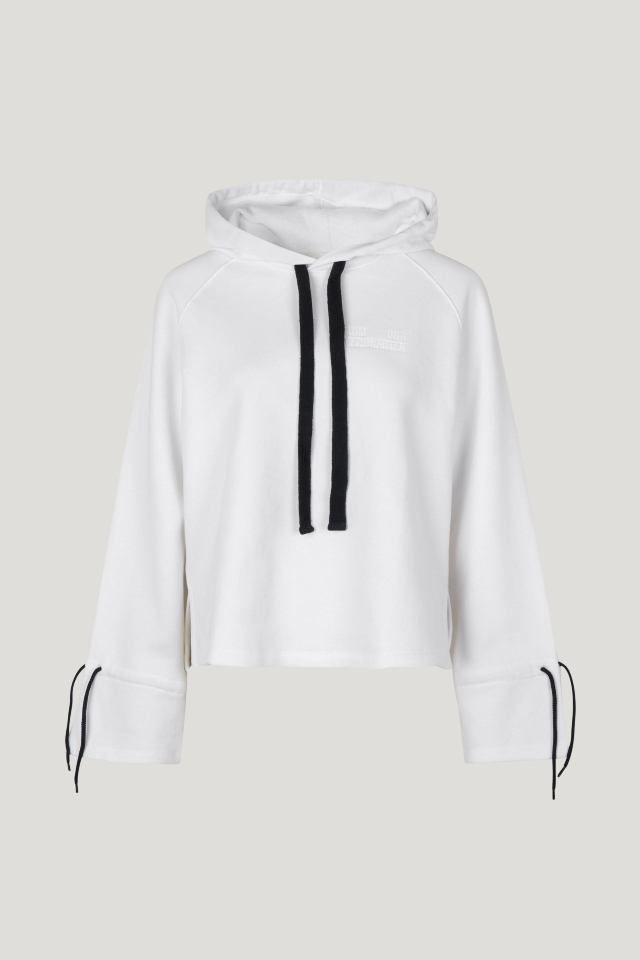 Juta Top Bright White This cropped, hooded sweatshirt features drawstring ties at the neck and wrists, as well as a dipped hem - front image