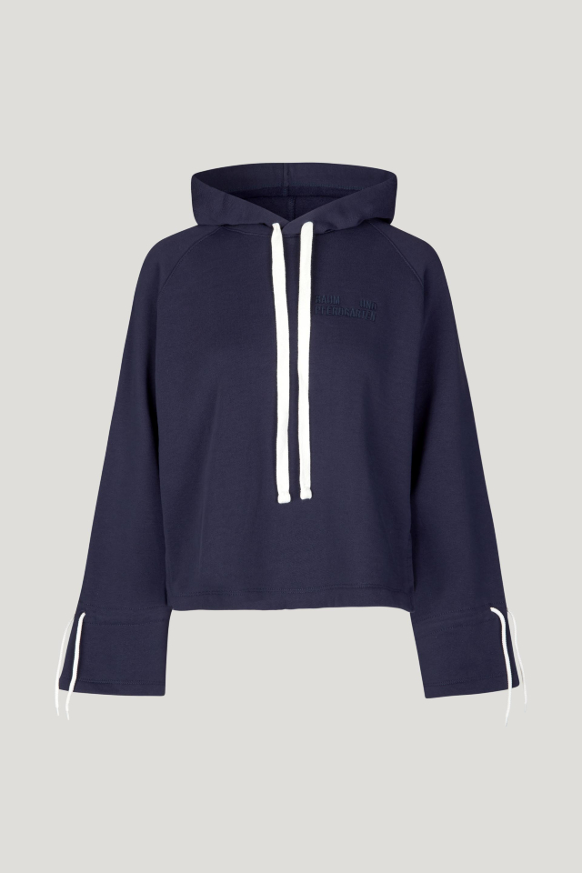 Juta Top Inkling Blue This cropped, hooded sweatshirt features drawstring ties at the neck and wrists, as well as a dipped hem - front image