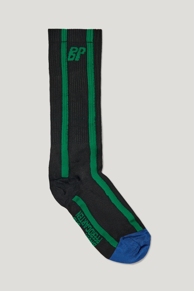 Ling Socks Green/Black stripe These ultra-stretchy, thin socks come up to the calf - front image