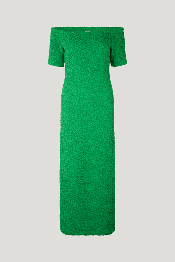 Juju Dress Fern Green An ultra-stretchy, off-the-shoulder calf-length dress - front image