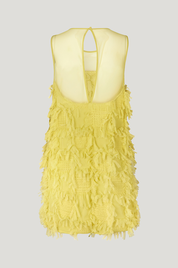 Alizeh Dress Jaune Yellow Short dress with mesh over the shoulders and back - back image