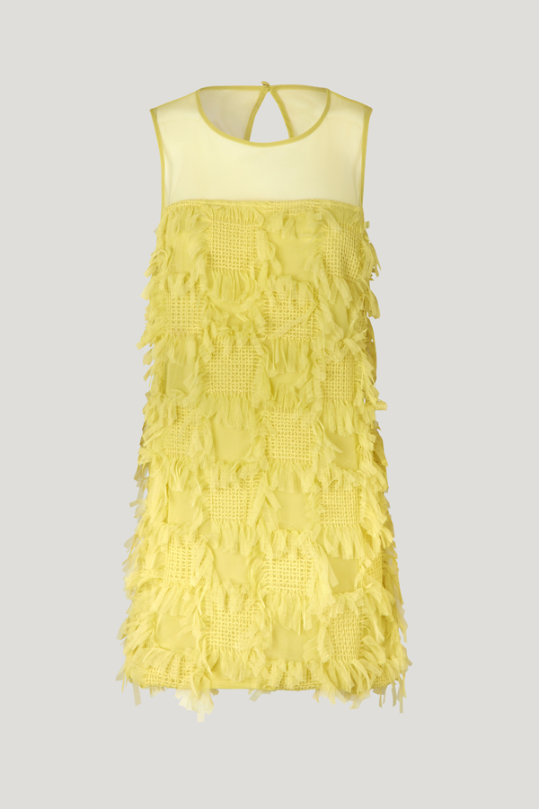 Alizeh Dress Jaune Yellow Short dress with mesh over the shoulders and back - front image
