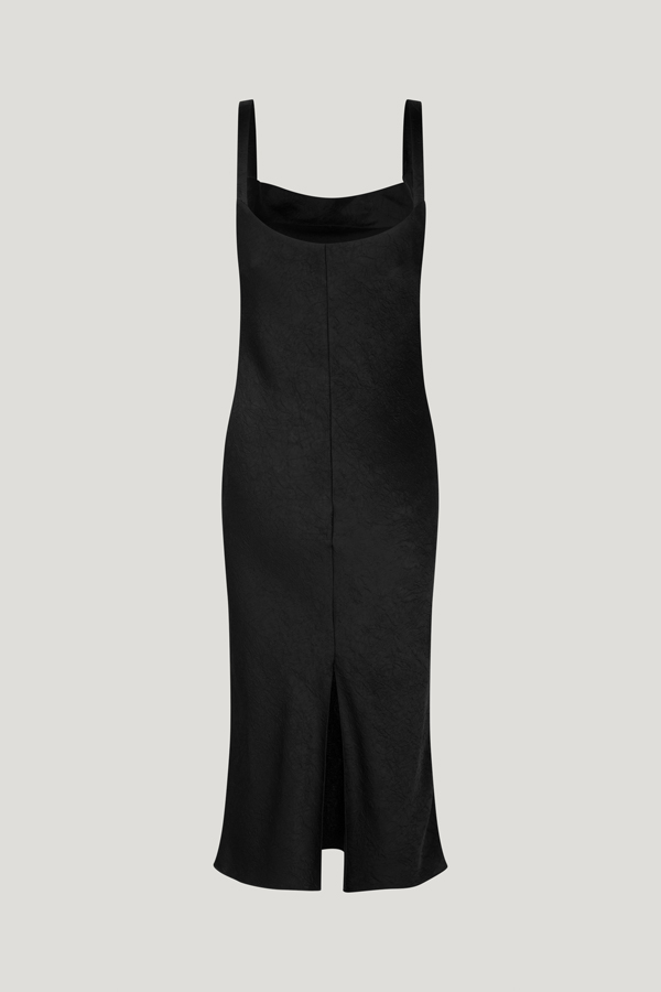 Agamora Kjole Black Slip-kjole i midilængde med vandfaldsudskæring - back image
