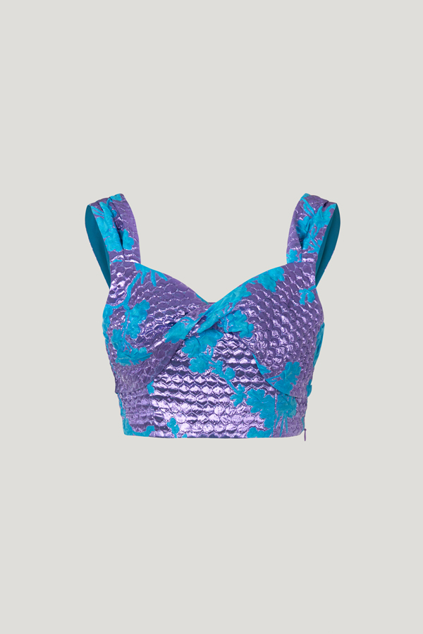 Medina Top Purple Bubble A bralette with stretchy smocking at the back for an easy fit - front image