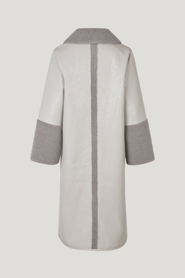 Dea Coat Opal Gray This oversized coat features faux shearling and faux leather panels - back image