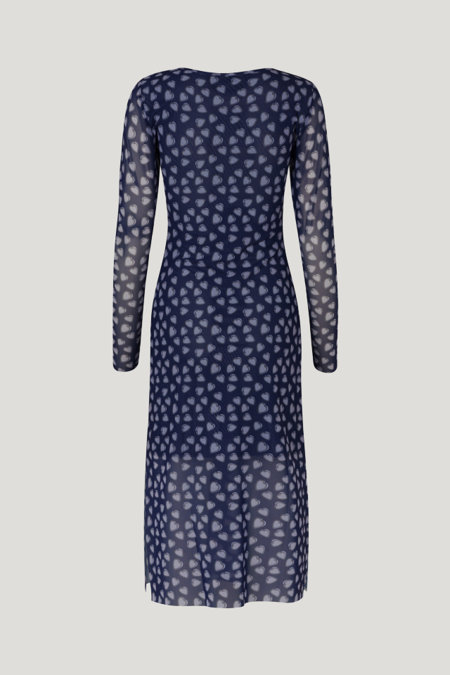 Jolanda Dress Navy Heart This soft, stretchy midi-length dress features a scoop neck, long sleeves, and slits at the sides - back image