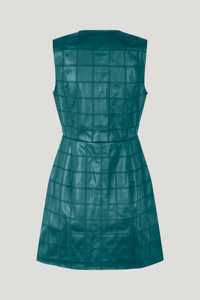 Anavi Dress Darkest Spruce Green This faux leather, A-line minidress features snap button closures in the front, patch pockets, and a full lining - back image