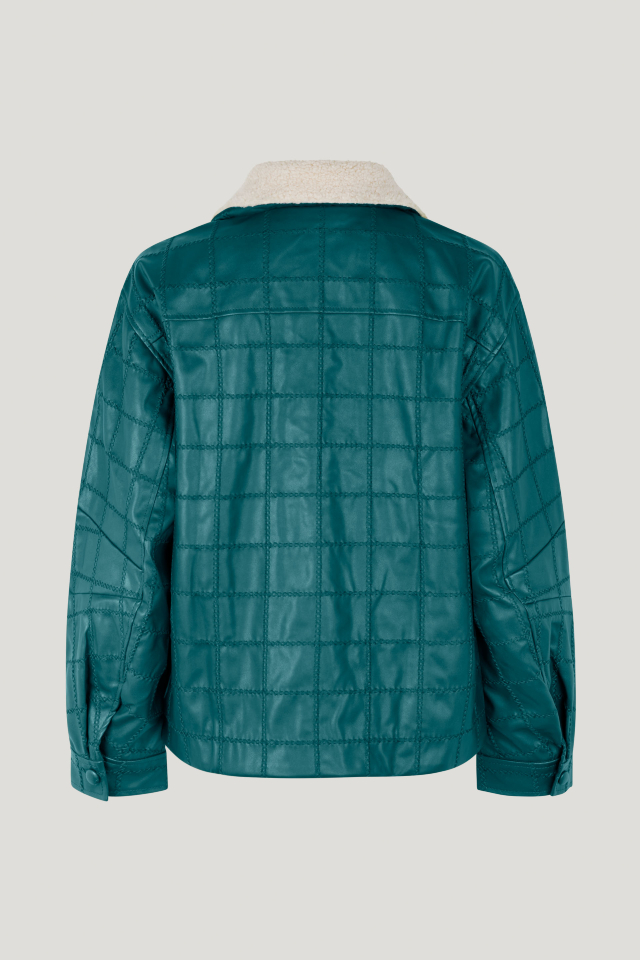 Betha Jacket Darkest Spruce Green This faux leather, bomber-style jacket has a faux shearling collar and embroidery detailing throughout - back image