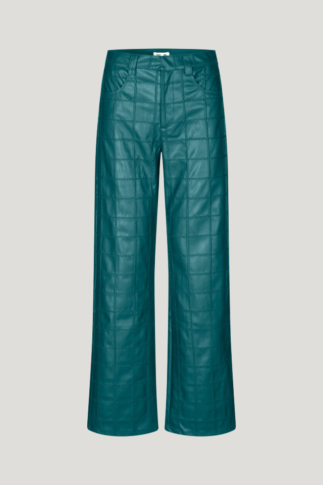 Nikisha Trousers Darkest Spruce Green These high-rise, faux leather trousers feature embroidery detailing and a zip with button closure - front image