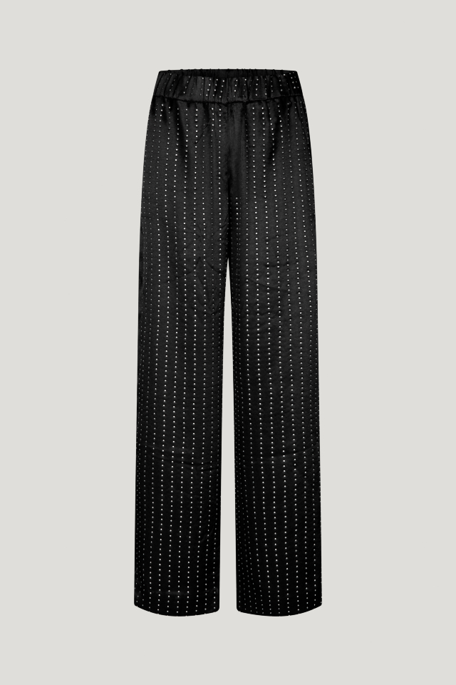 Nala Trousers Black Crystal These soft, wide-leg trousers feature an elasticated waistband and pockets at the sides - front image