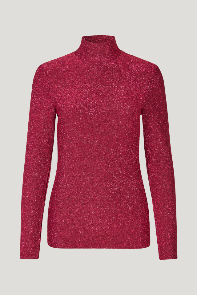 Jacka Blouse Shimmer Pink This metallic, stretchy top features a high neck and long sleeves - front image