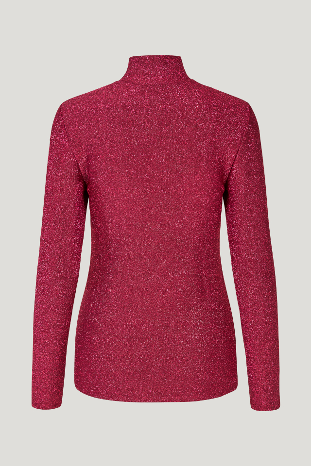Jacka Blouse Shimmer Pink This metallic, stretchy top features a high neck and long sleeves - back image