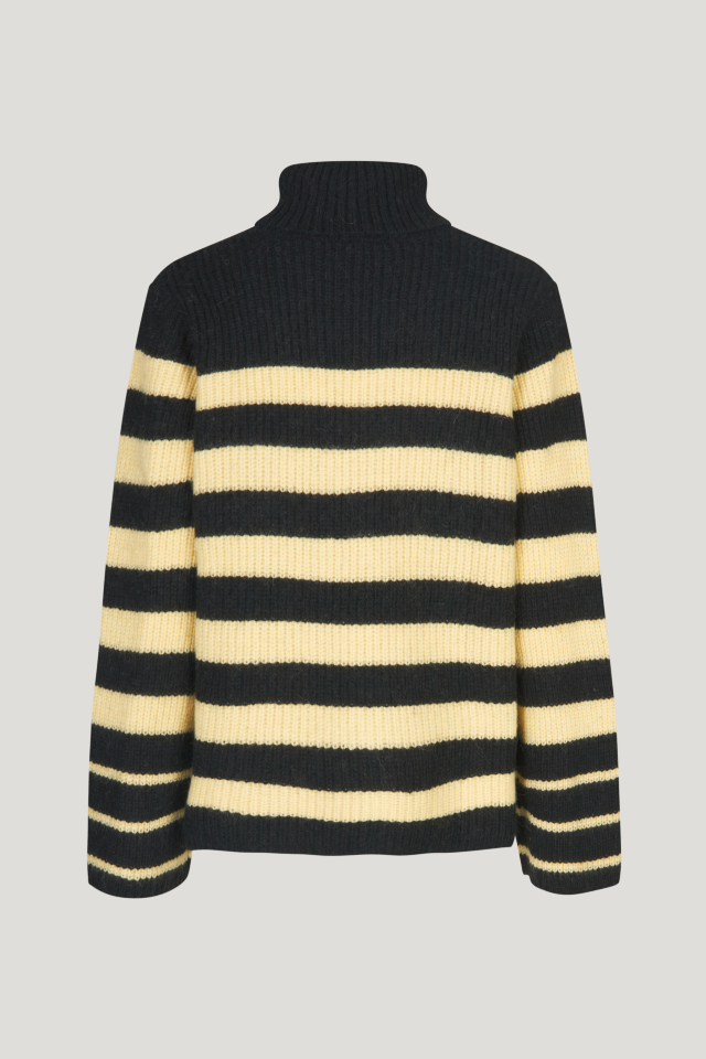Chikita Sweater Black Yellow Breton This soft, knit turtleneck jumper features slits at the sides and a dipped hem - back image