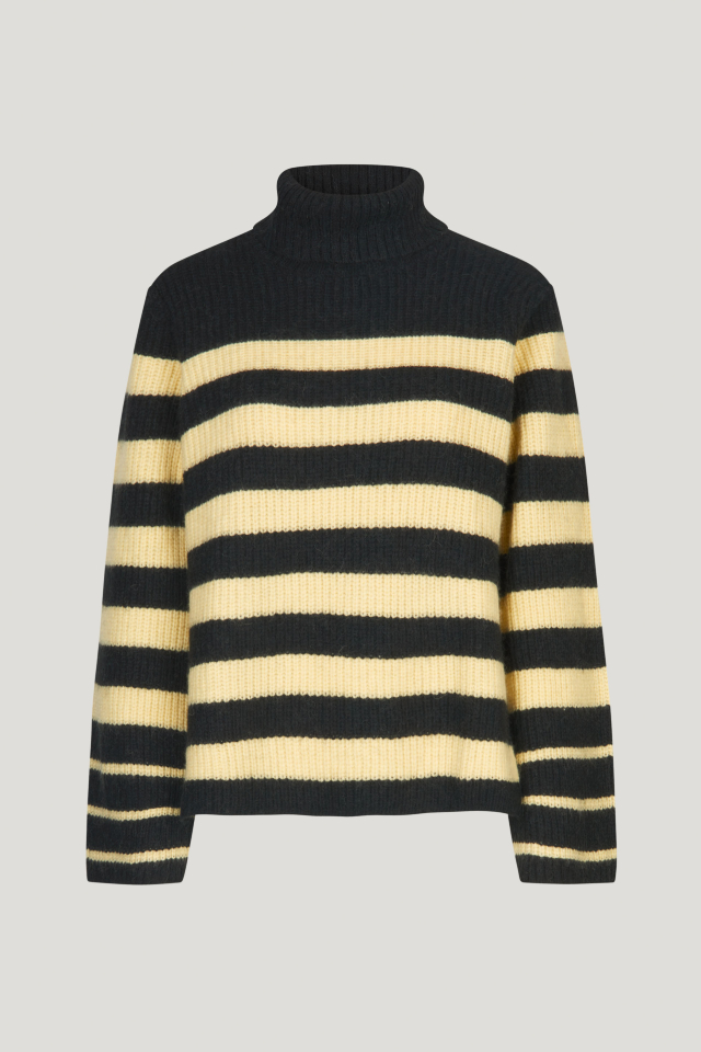 Chikita Sweater Black Yellow Breton This soft, knit turtleneck jumper features slits at the sides and a dipped hem - front image
