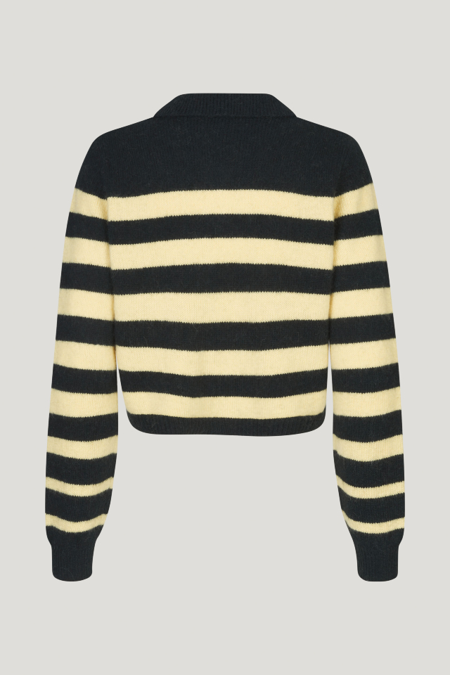 Chevelle Cardigan Black Yellow Breton This cropped, knit cardigan features large button closures and a collar - back image