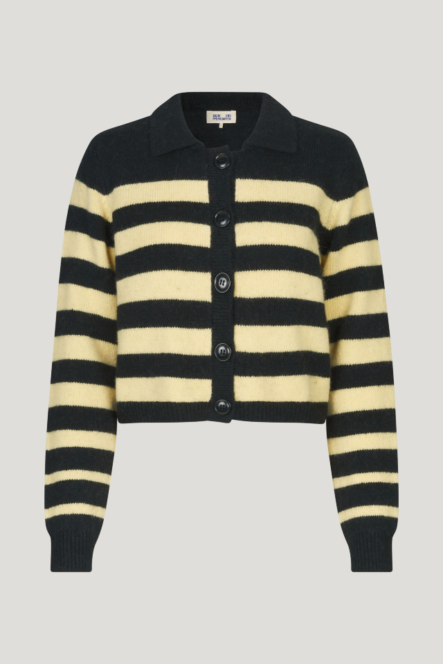 Chevelle Cardigan Black Yellow Breton This cropped, knit cardigan features large button closures and a collar - front image