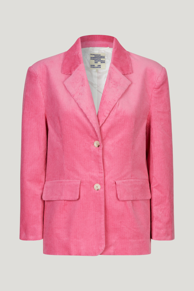 Benicia Blazer Chateau Rose This corduroy blazer features button closures, padded shoulders, and pockets at the front - front image