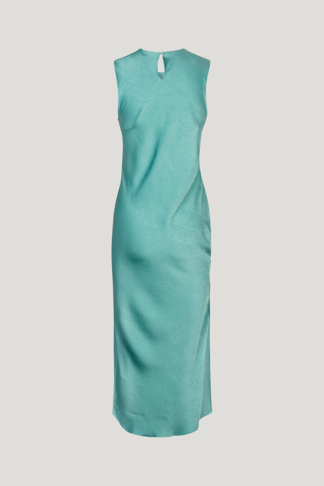 Allanna Jurk Trellis Mouwloze midi-jurk met knoopsluiting met sleutelgatopening aan de achterkant en plooitjes met asymmetrisch trekkoord aan de voorkant - back image