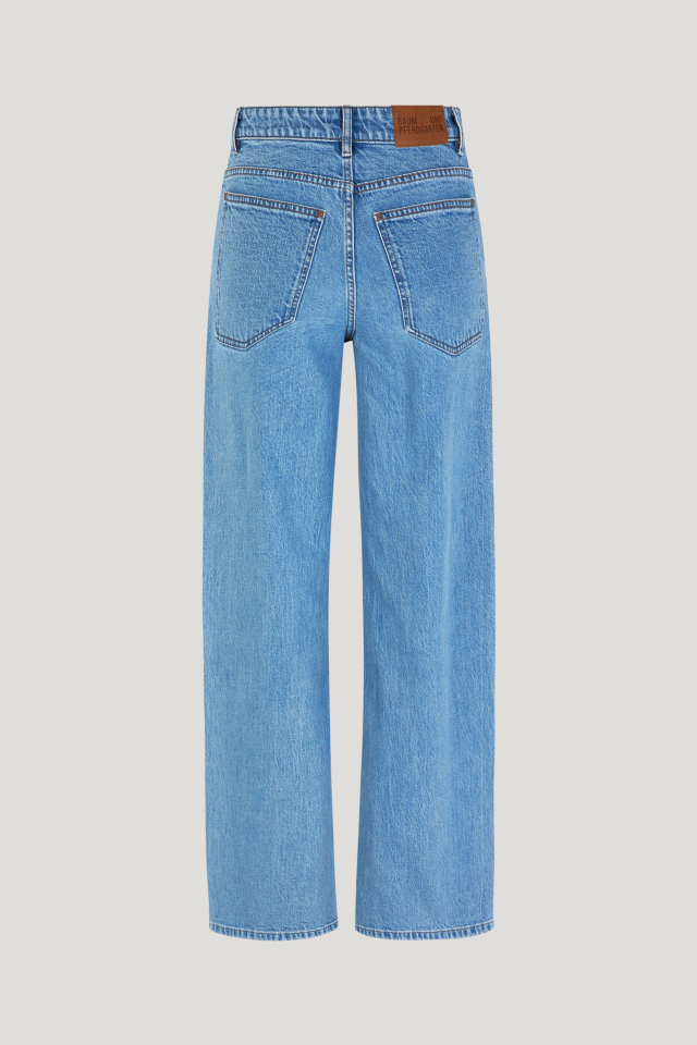 Nini Jeans Blue Vintage Denim Jeans met hoge taille, rechte pijpen, vijf zakken en gulp met rits- en knoopsluiting - back image