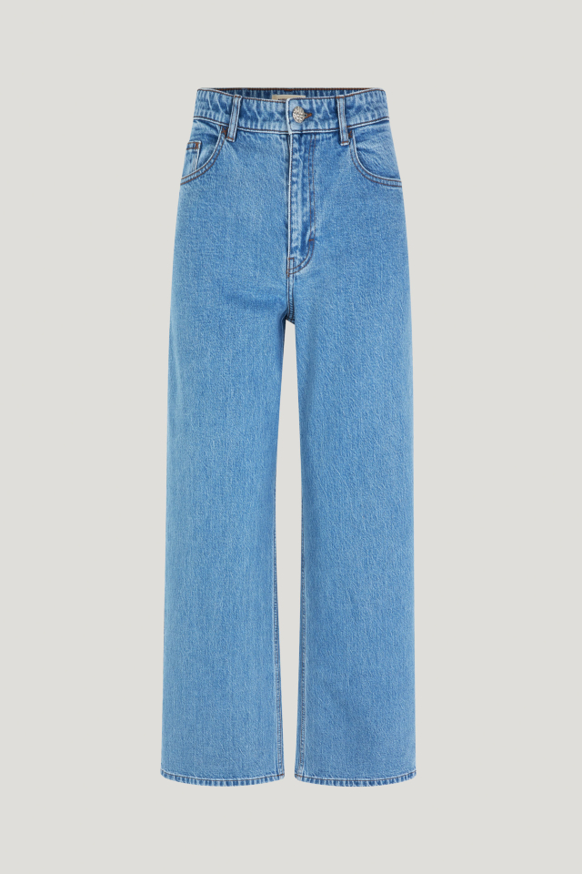 Nini Jeans Blue Vintage Denim Disse jeansene med høy midje har en rett silhuett, fem lommer og glidelåsgylf med knappelukking - front image