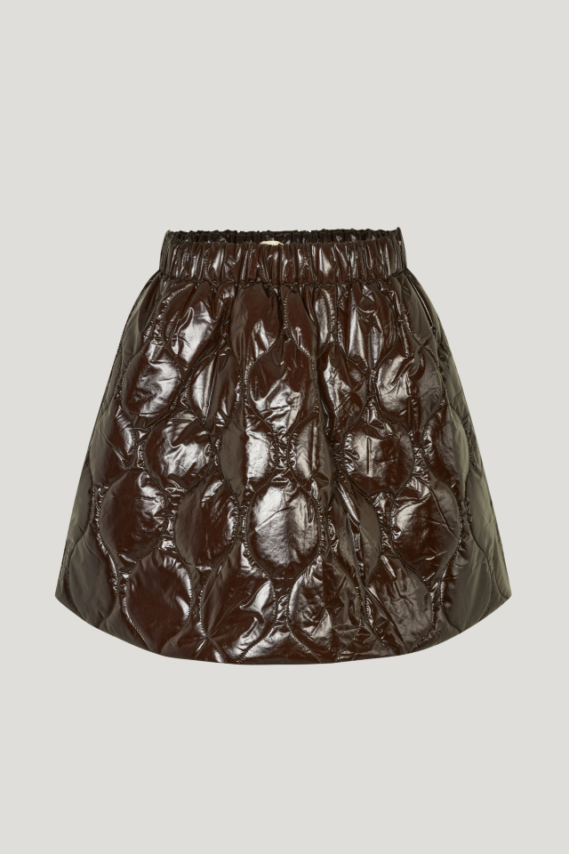 Sierra Skirt Brown Demitasse This quilted miniskirt has an elasticated waistband and pockets at the sides - front image