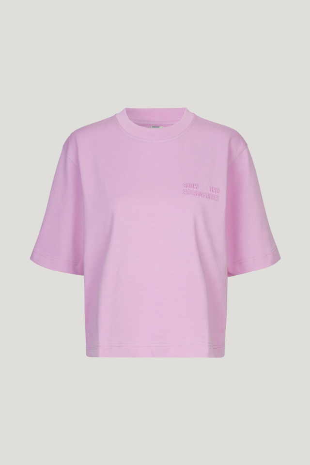 Jian T-shirt Pink Phalaenopsis This thick, boxy t-shirt features an embossed logo at the top left chest and dropped shoulders - front image