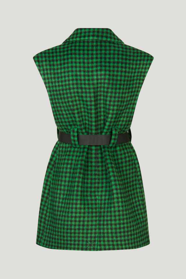 Bennu Coat Green Black Check This sleeveless vest features button closures, pockets at the front, and a notched lapel - back image