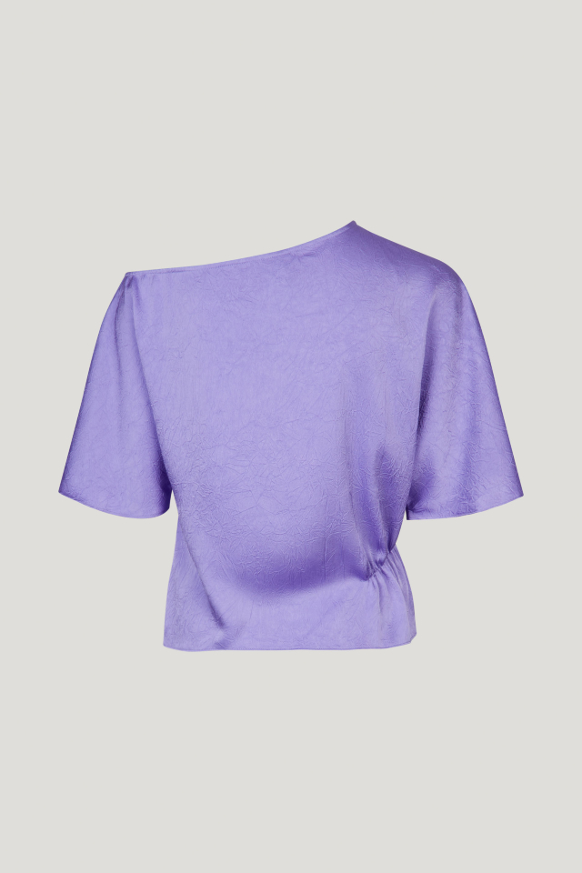 Margeaux Blouse Dahlia Purple This fluid top features an asymmetrical neckline, flutter sleeves, and ruching to one side for a flattering drape - back image