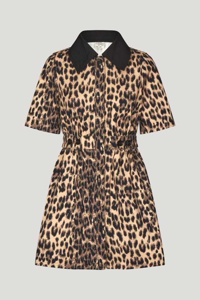Anessa Jurk Brown Baum Leopard Mini-jurk met structuur, knoopsluiting aan de voorkant, elastische taille en zijzakken - front image