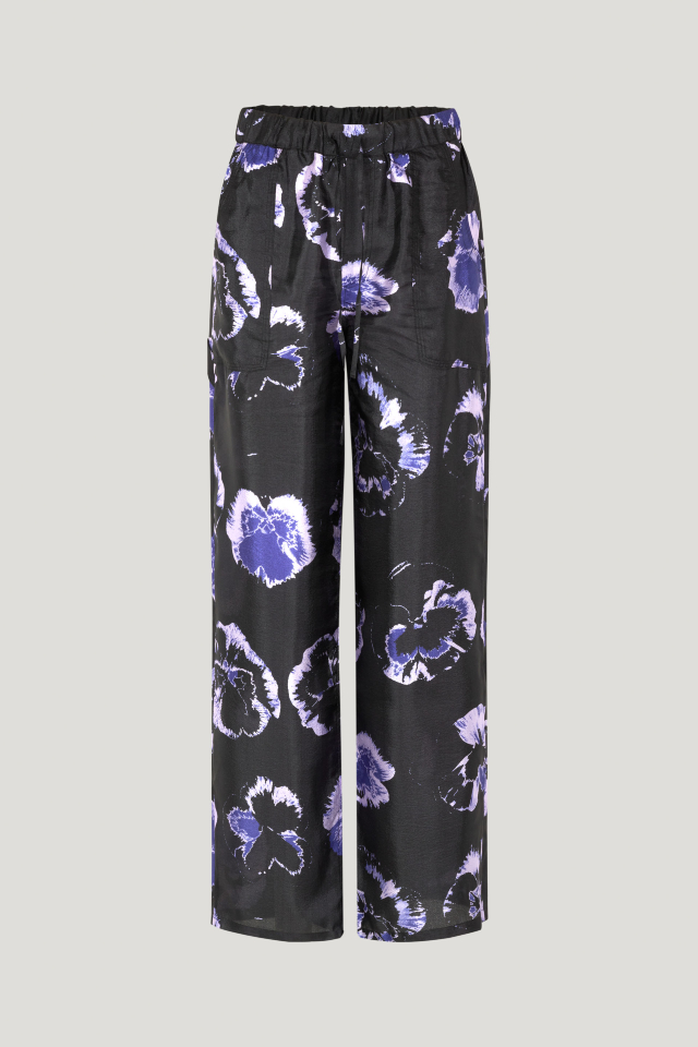 Neddie Broek Purple Pansy Zachte broek met hoge taille, elastische tailleband, trekkoord in de taille, zij- en achterzakken - front image