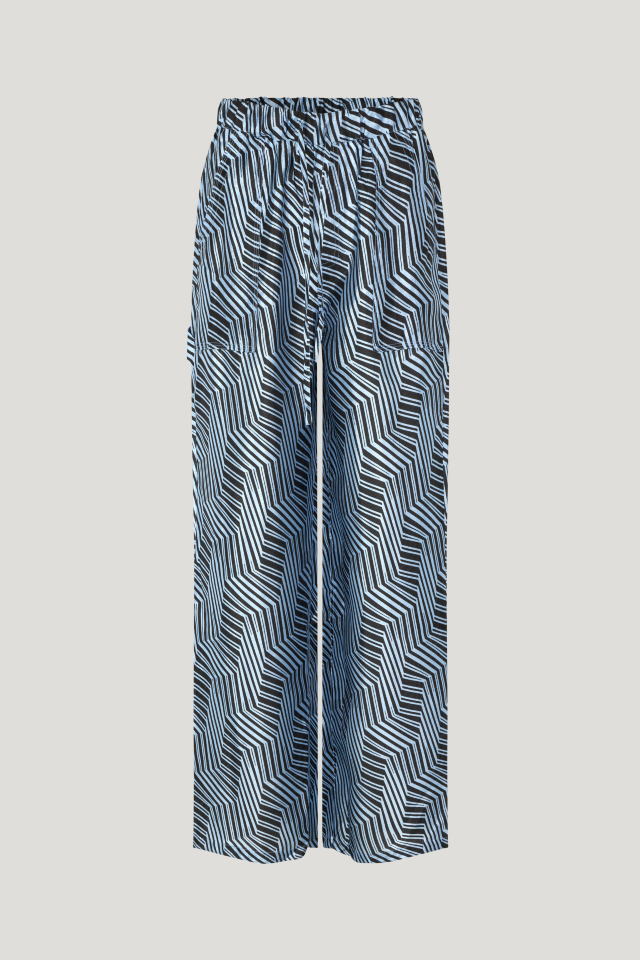 Neddie Broek Blue Zebra Zachte broek met hoge taille, elastische tailleband, trekkoord in de taille, zij- en achterzakken - front image