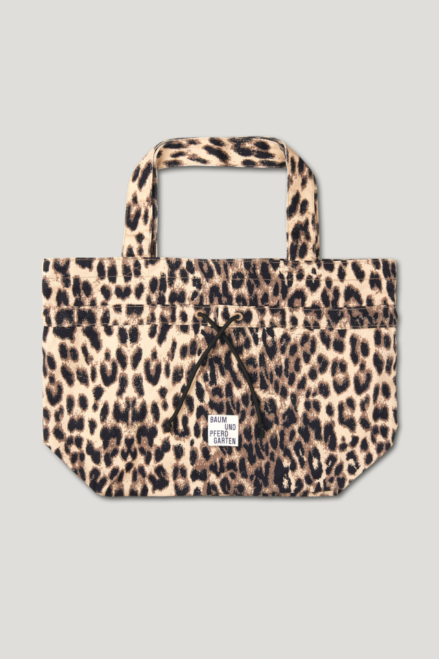 Keona  Bag Brown Baum Leopard This tote bag features top handles and a drawstring closure - front image